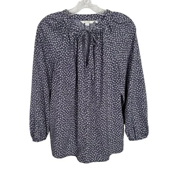 Boden Size 12 12R Blouse Peasant Boho Puff Sleeve Ribbon Tie Keyhole Blouson - Picture 2 of 7